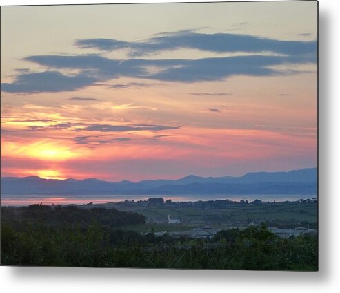 Morecambe Metal Print featuring the photograph Sunset over Morecambe Bay and the Lakeland Fells by Nigel Radcliffe