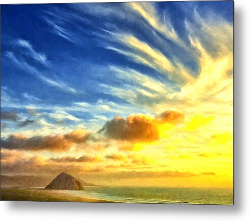 Morro Bay Metal Print featuring the painting Sunset Over Morro Bay by Dominic Piperata