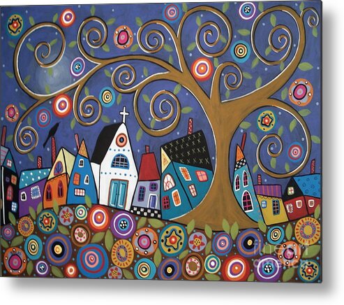 Landscape Painting Metal Print featuring the painting Swirl Tree Village by Karla Gerard