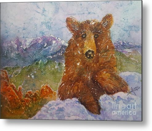 Garden Of The Gods Metal Print featuring the painting Teddy wakes up in the most desireable city in the nation by Carol Losinski Naylor