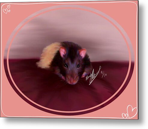 Pet Portraits Metal Print featuring the painting Templeton the Pet Fancy Rat by Becky Herrera