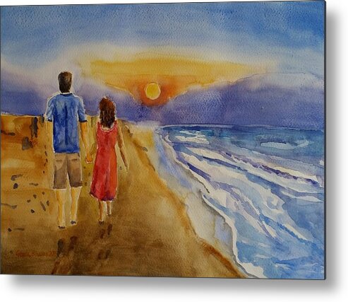 Walking Together Metal Print featuring the painting Thank you love by Geeta Yerra