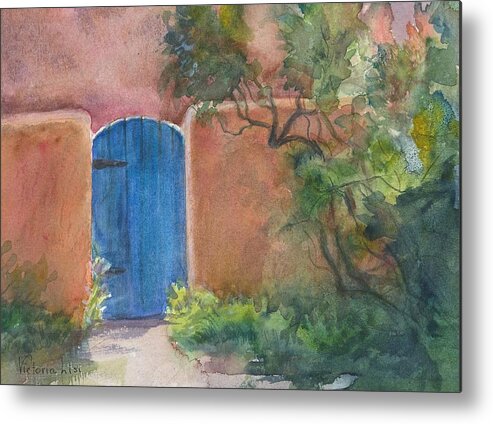 Watercolor Plein Air Metal Print featuring the painting The Blue Door by Victoria Lisi