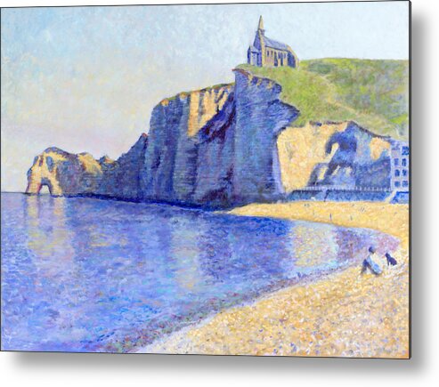 White Cliffs In Shade Metal Print featuring the painting The Cliffs at Etretat by David Zimmerman
