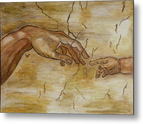 Michelangelo Metal Print featuring the painting The Human Touch by Stephanie Agliano