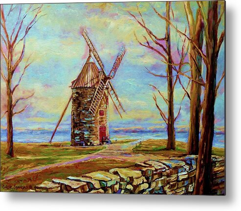 Ile Perrot Windmill Metal Print featuring the painting The Ile Perrot Windmill Moulin Ile Perrot Quebec by Carole Spandau