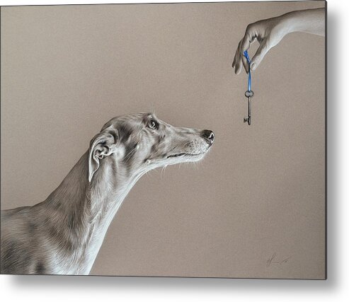 Dog Metal Print featuring the drawing The key of sincerity by Elena Kolotusha