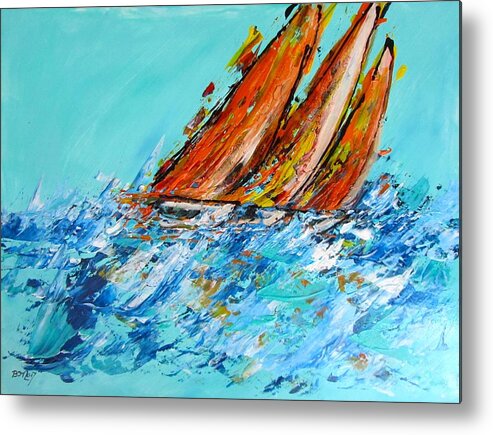 Boats Metal Print featuring the painting The Race by Barbara O'Toole
