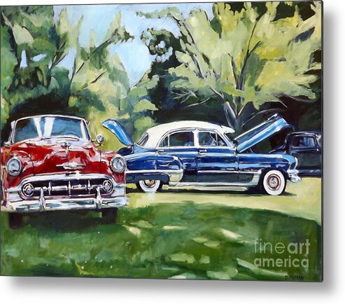 Autos Metal Print featuring the painting The Red, White and Blue by Deb Putnam