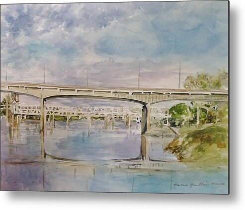 Watercolor Metal Print featuring the painting The River Bridges by Marlene Gremillion