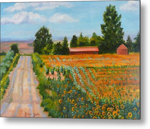 Sunflowers Metal Print featuring the painting The road to happiness by Gloria Smith