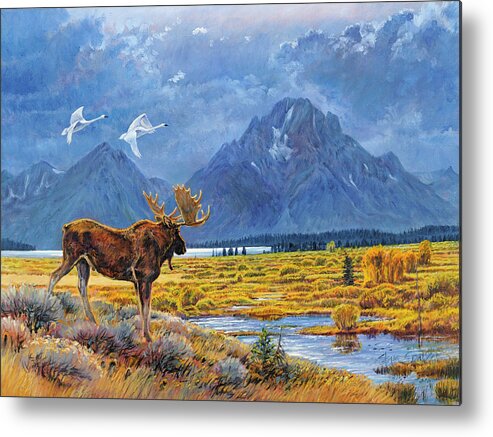 Wyoming Tetons Metal Print featuring the painting The Teton Trio by Steve Spencer
