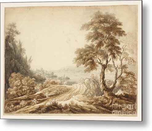 Jean Baptiste Claude Chatelain C.1710�c.1758 Title Landscape Composition With A Lake In The Distance. Forest Metal Print featuring the painting Title Landscape Composition with a Lake in the Distance by MotionAge Designs