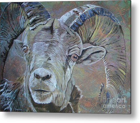 Long Horn Sheep Metal Print featuring the painting Tough Beauty by Stuart Engel