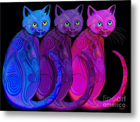 Tribal Cats Metal Print featuring the digital art Trio of Tribal Cats by Nick Gustafson