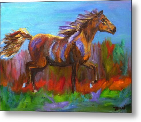 Horse Metal Print featuring the painting Trotting by Mary Jo Zorad