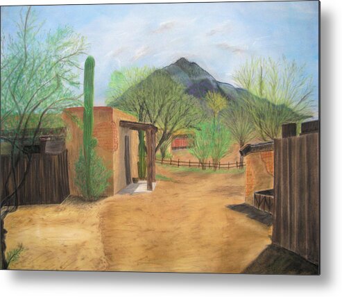 Landscape Metal Print featuring the pastel Tucson Ranch by Maris Sherwood