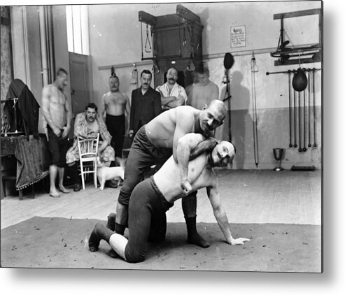 1904 Metal Print featuring the photograph Turkish wrestlers 1904 by Vincent Monozlay