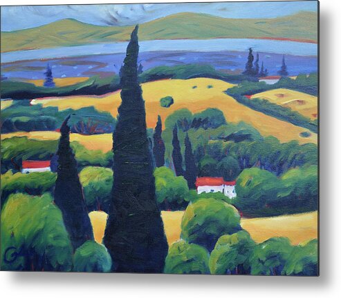 Tuscany Metal Print featuring the painting Tuscan Pines and South Bay by Gary Coleman