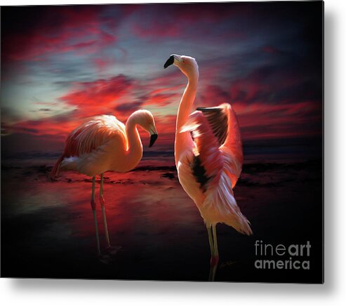 Flamingo Metal Print featuring the digital art Two Flamingos by Lisa Redfern