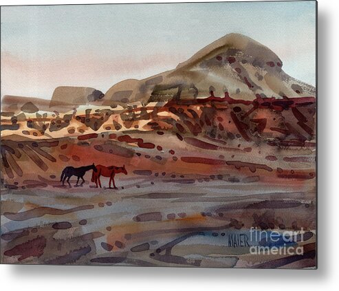 Horses Metal Print featuring the painting Two Horses in the Arroyo by Donald Maier