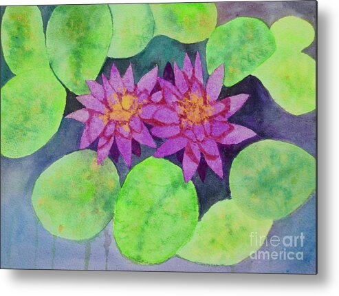  Metal Print featuring the painting Two Lotus Blossoms by Barrie Stark