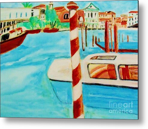 Venice Boat Trip Metal Print featuring the painting Venice travel by boat by Stanley Morganstein
