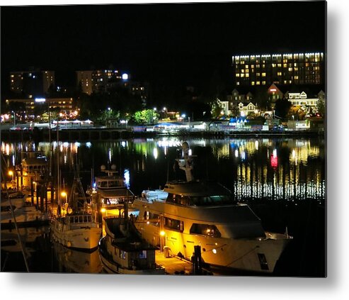 Harbor Metal Print featuring the photograph Victoria Inner Harbor at Night by Betty Buller Whitehead