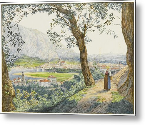 Jacob Alt Frankfurt Am Main 1789 - 1872 Vienna A View Of The Lake And Town Of Como Metal Print featuring the painting Vienna A View Of The Lake And Town Of Como by MotionAge Designs