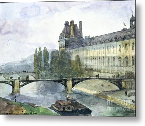 View Metal Print featuring the painting View of the Pavillon de Flore of the Louvre by Francois-Marius Granet