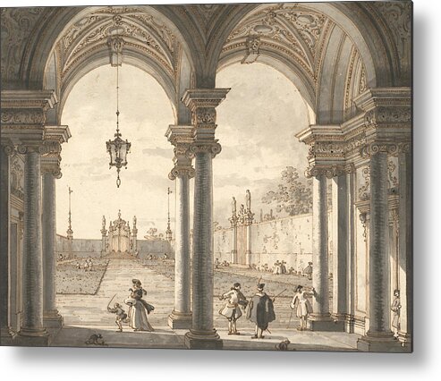 18th Century Art Metal Print featuring the drawing View through a Baroque Colonnade into a Garden by Canaletto