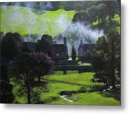 Village Metal Print featuring the painting Village in North Wales by Harry Robertson