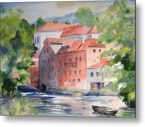 Watercolours Metal Print featuring the painting Vlatava Mill by John Nussbaum