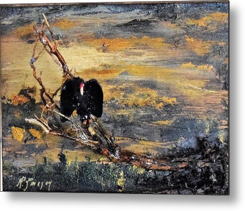 Vulture Metal Print featuring the painting Vulture with Oncoming Storm by Roger Swezey
