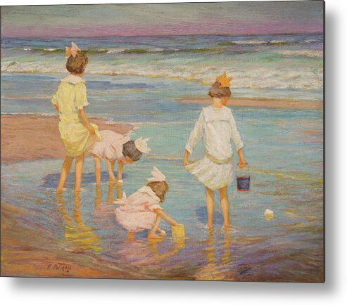 Edward Henry Potthast (american Metal Print featuring the painting Wading by MotionAge Designs