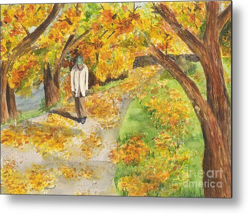 Strolling Metal Print featuring the painting Walking the Truckee River by Vicki Housel