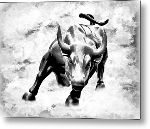 Wall Street Bull Metal Print featuring the photograph Wall Street Bull BW by Athena Mckinzie