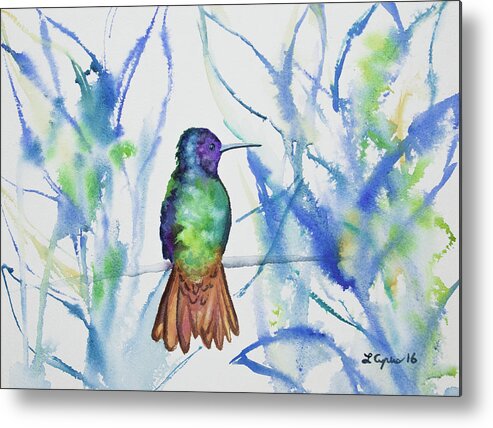 Golden-tailed Sapphire Metal Print featuring the painting Watercolor - Golden-tailed Sapphire by Cascade Colors