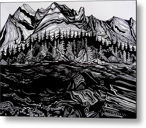 Pen And Ink Metal Print featuring the drawing Waterton Park by Anna Duyunova
