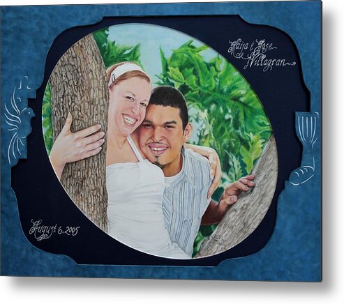 Portrait Metal Print featuring the pastel Wedded Bliss by Tess Lee Miller