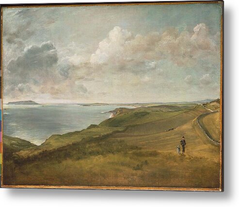 Weymouth Bay From The Downs Above Osmington Mills Metal Print featuring the painting Weymouth Bay from the Downs above by MotionAge Designs