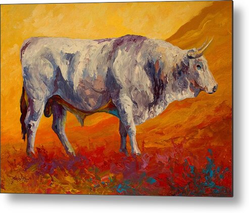 Cows Metal Print featuring the painting White Bull by Marion Rose