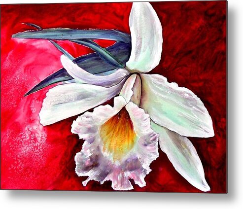 Orchid Metal Print featuring the painting White orchid by Ryn Shell