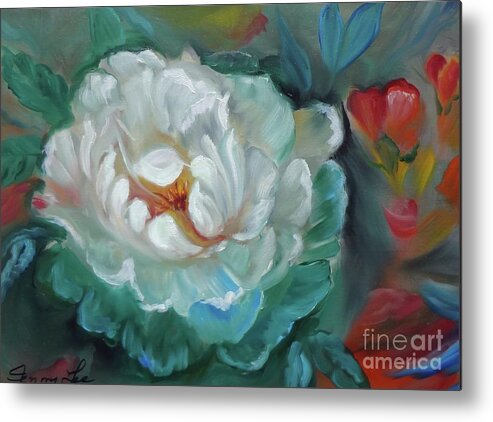 Rose Metal Print featuring the painting White Rose by Jenny Lee