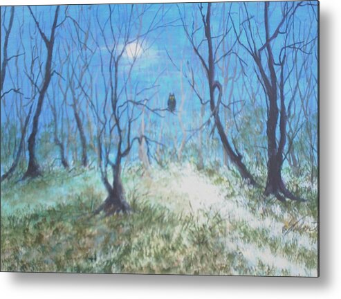 Moon-lite Metal Print featuring the painting Who-o-o by Dennis Vebert