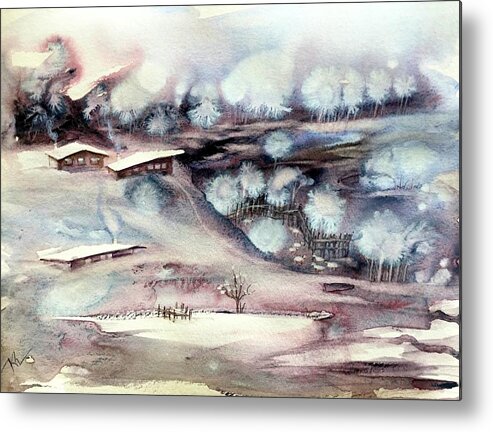 Winter Metal Print featuring the painting Winter ferytale by Katerina Kovatcheva