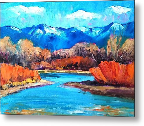 Landscape Metal Print featuring the painting Winter on the Rio Grande by Marian Berg