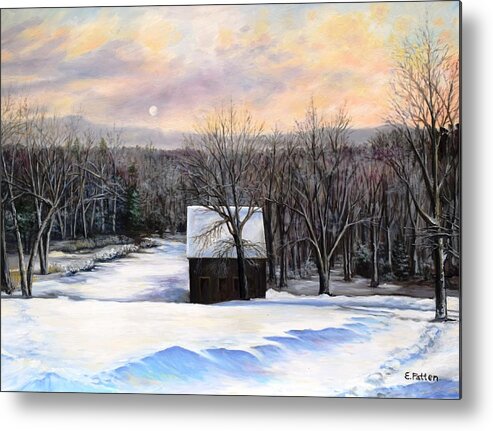 Winter Metal Print featuring the painting Winter Moonset In The Berkshires by Eileen Patten Oliver