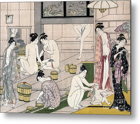 Japan Metal Print featuring the drawing Women's Bathhouse by Torii Kiyonaga