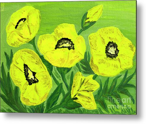Art Metal Print featuring the painting Yellow poppies, oil painting by Irina Afonskaya